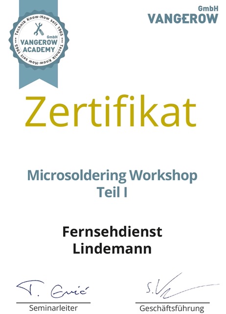 Zertifikat Microsoldering Fernsehdienst Lindemann