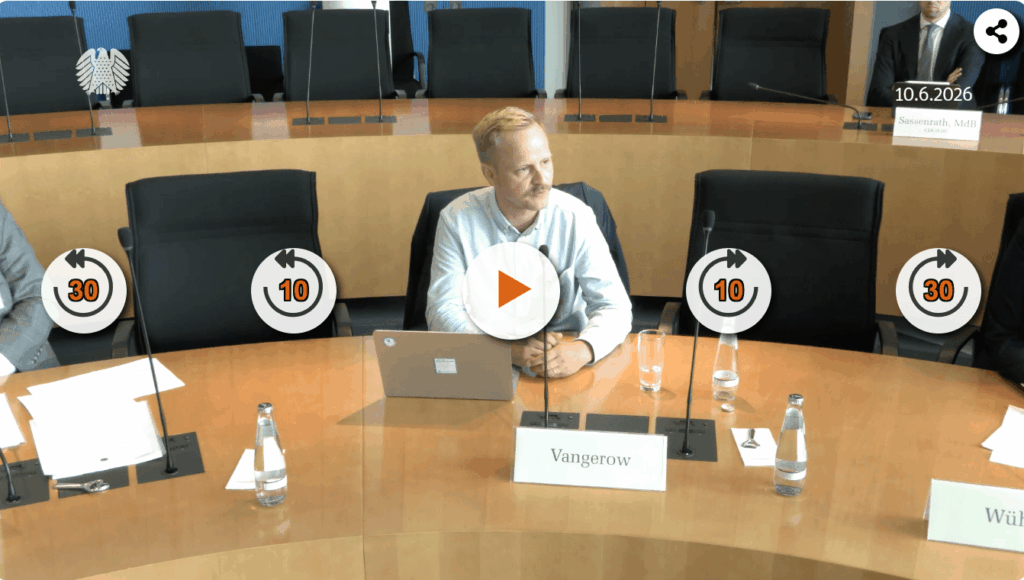 Vorschaubild mit Link zu der vollständigen Anhörung im Deutschen Bundestag